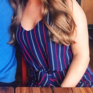 Blue and Red Stripe Long Jumpsuit